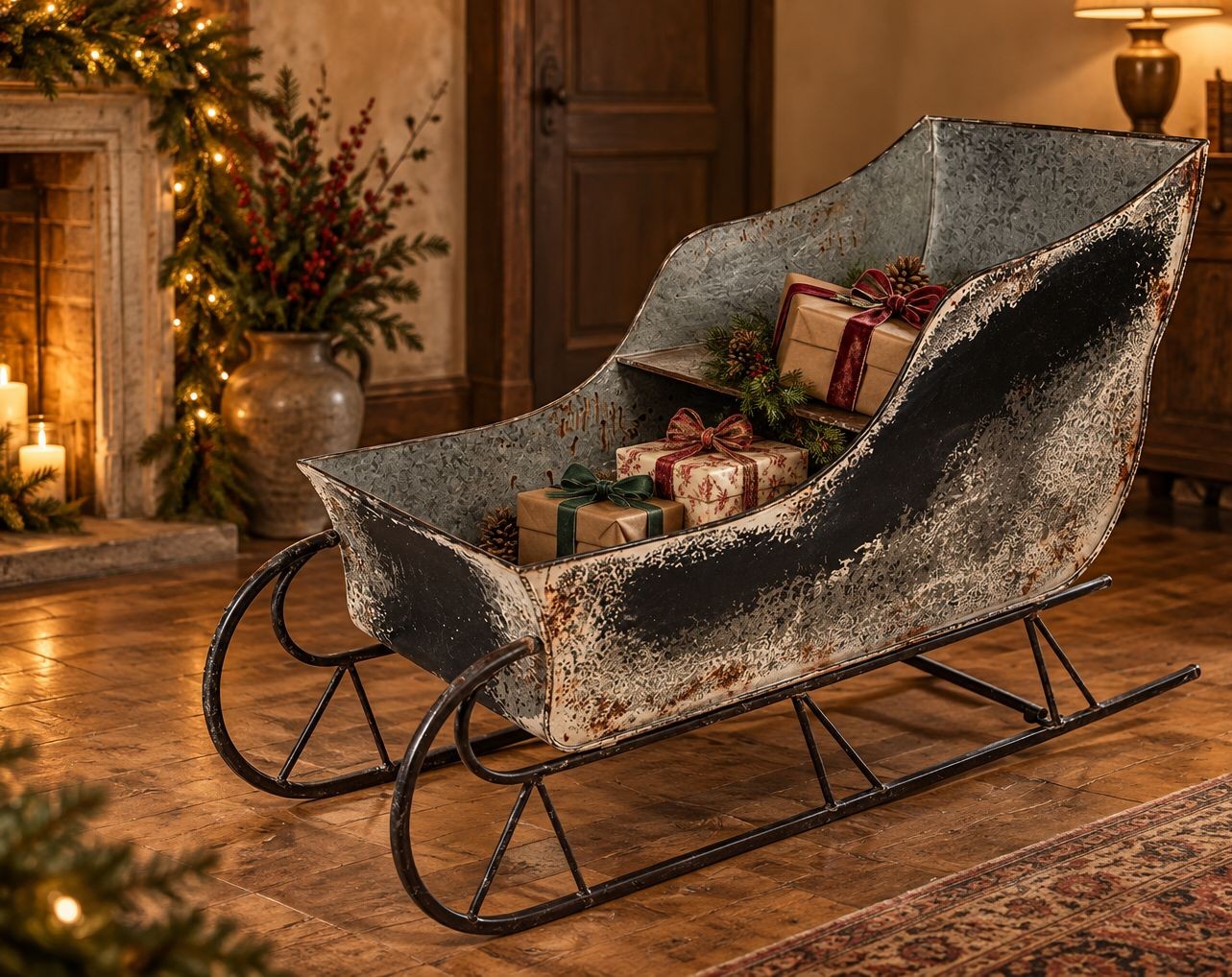 Veliké dekorativní granitové antik kovové sáně Sled Vintage – 123*46*74 cm Clayre & Eef Veliké dekorativní granitové antik kovové sáně Sled Vintage – 123*46*74 cm Clayre & Eef