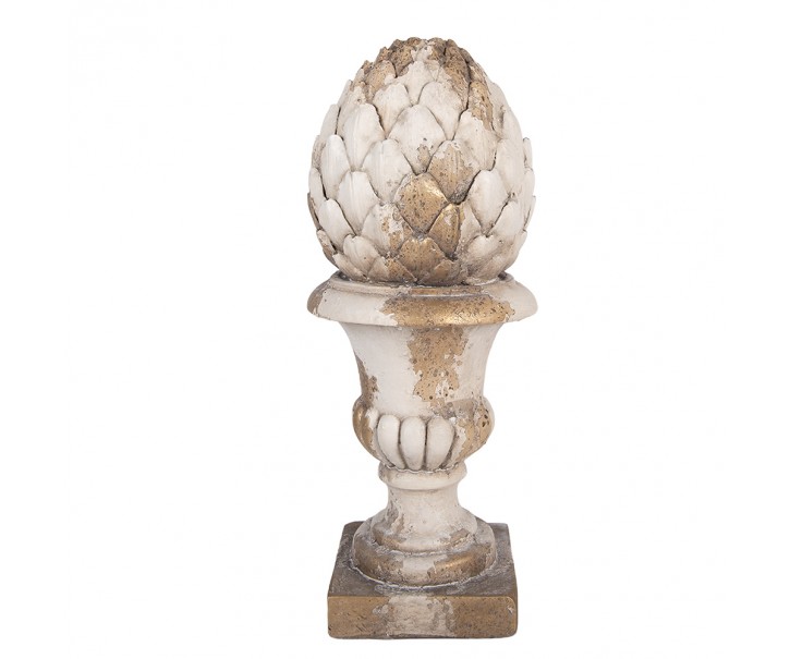 Béžová antik dekorace ve tvaru šišky na květináči – Ø 16*41 cm Clayre & Eef