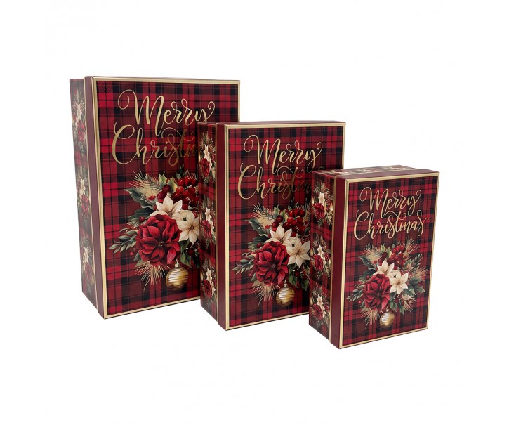 Sada 3ks vínových papírových boxů Merry Christmas – 28*20*12 / 26*18*10 / 24*16*9 cm Clayre & Eef