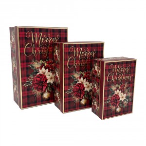 Sada 3ks vínových papírových boxů Merry Christmas – 28*20*12 / 26*18*10 / 24*16*9 cm