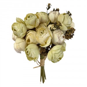 Umělé béžovo-zelené růže Clayre & Eef v kytici – 29 cm