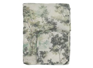 Prošívaná deka/ přehoz Aix s botanickým vzorem v olivových tónech – 180*130 cm