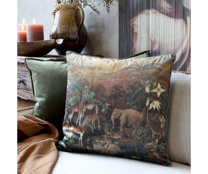 Povlak na polštář Aix se zvířecím vzorem v zemitých tónech – 50*50 cm Chic Antique