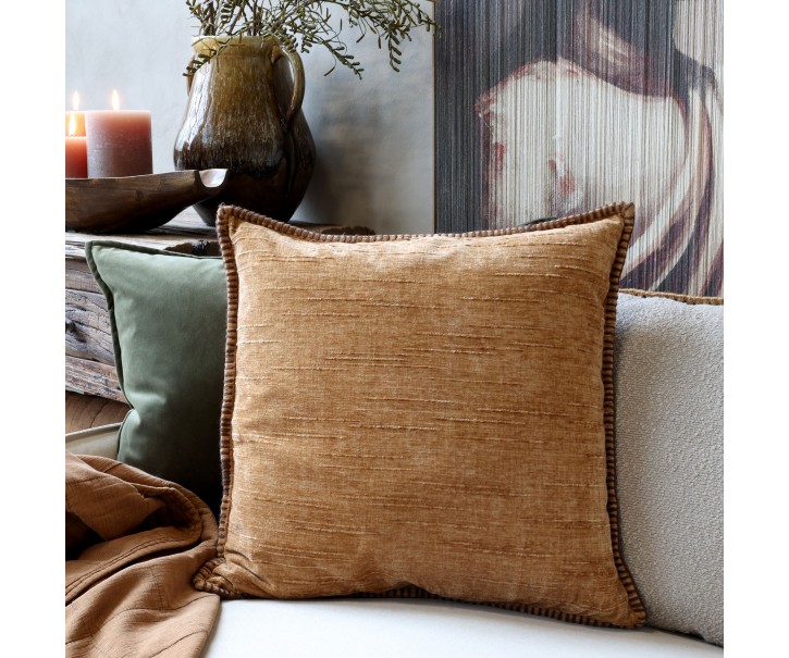 Hliněný povlak na polštář Aix žinilkový s fazetovaným okrajem – 50*50 cm Chic Antique