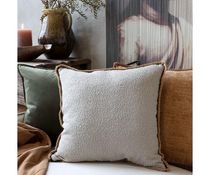 Šedý povlak na polštář Aix s texturovaným povrchem a výrazným lemem – 50*50 cm Chic Antique