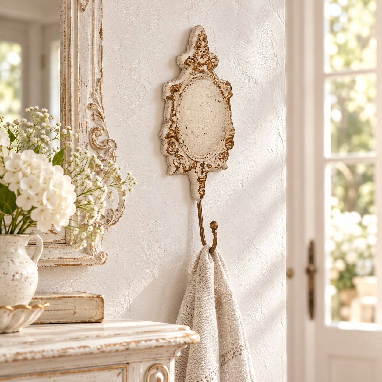 Béžový antik kovový nástěnný háček se zlatými ornamenty Vintage - 12*4*31 cm Clayre & Eef Béžový antik kovový nástěnný háček se zlatými ornamenty Vintage - 12*4*31 cm Clayre & Eef
