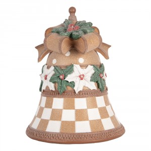 Vánoční dekorace zvonek s LED osvětlením 28*35 cm hnědý plast Clayre & Eef – LED Ø 28*35 cm / 3xAA cm