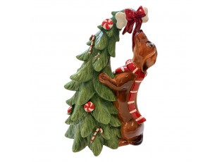Vánoční dekorace figurka psa jezevčíka u stromku – 23*16*32 cm