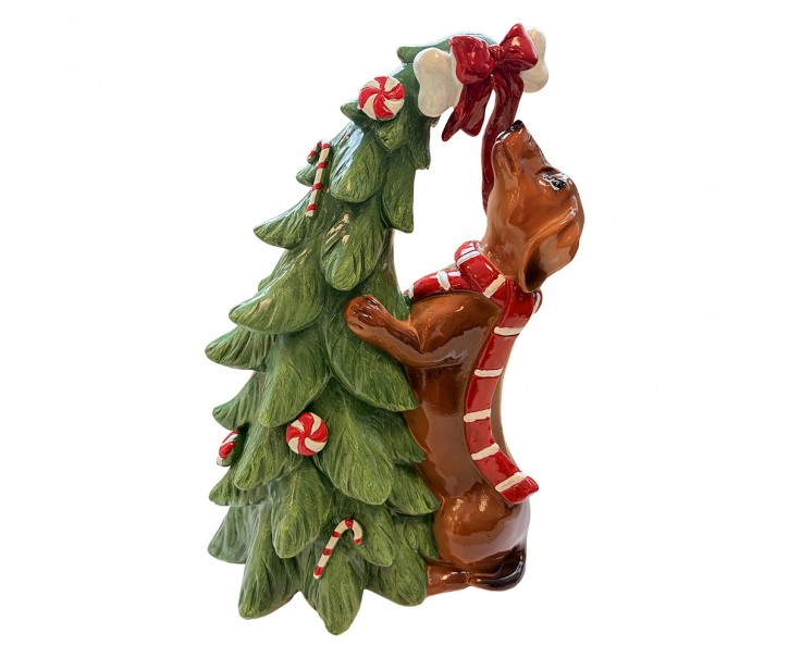 Vánoční dekorace figurka psa jezevčíka u stromku – 23*16*32 cm Clayre & Eef
