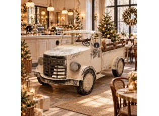 Veliký dekorativní model béžové kovové retro auto Pick-up truck – 246*104*112 cm