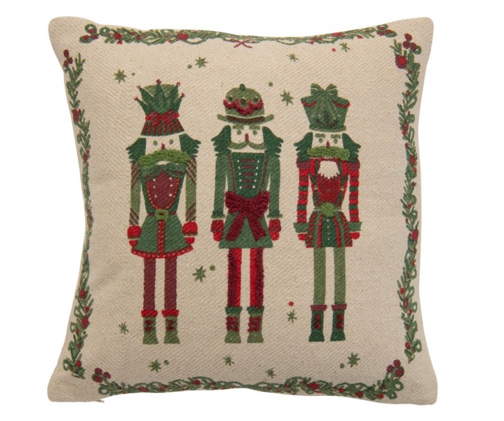 Režný bavlněný polštář s Louskáčky Nutcrackers – 45*45*15 cm J-Line by Jolipa