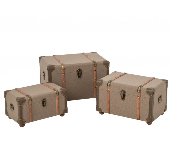 Sada 3 kufrů z MDF olivově zelená/hnědá – 54*35*35 cm J-Line by Jolipa