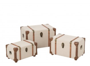 Sada 3 kufrů MDF ecru/ hnědá – 54*35*35 cm