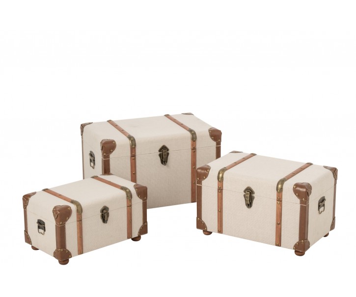 sada 3 kufrů MDF ecru/ hnědá – 54*35*35 cm J-Line by Jolipa