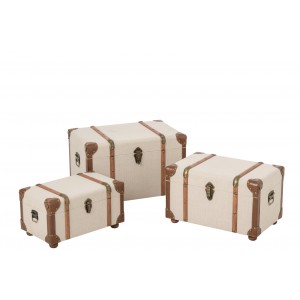 Sada 3 kufrů MDF ecru/ hnědá – 54*35*35 cm