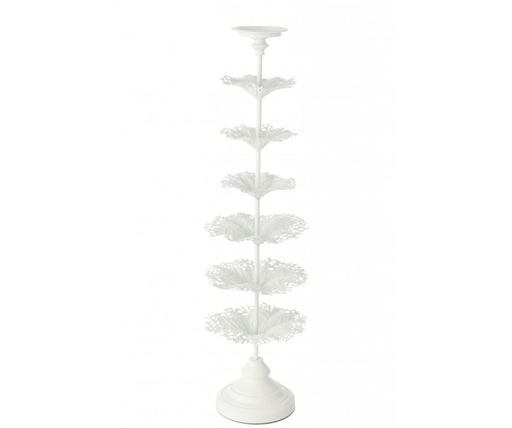 Bílý kovový svícen ve tvaru stromku Tree Flower L – 22*22*79,5 cm J-Line by Jolipa