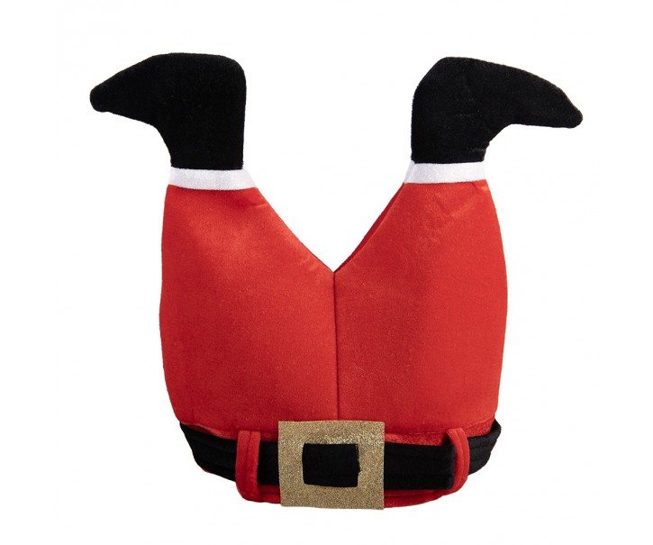 Červená vánoční čepice ve tvaru nohou Santa – 34*40 cm Clayre & Eef