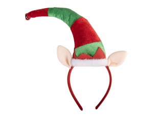 Červená vánoční čelenka s čepicí skřítek Elf - 25*6*30 cm