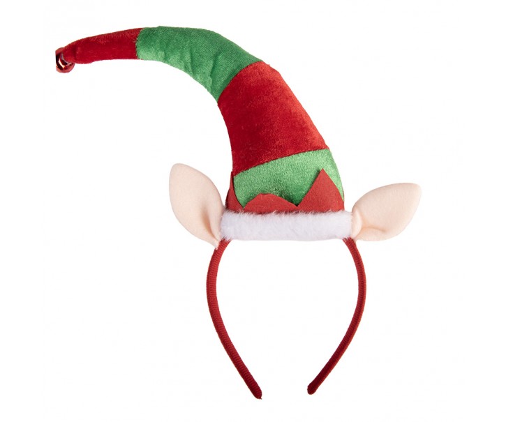 Červená vánoční čelenka s čepicí skřítek Elf - 25*6*30 cm Clayre & Eef