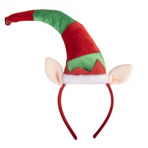 Červená vánoční čelenka s čepicí skřítek Elf - 25*6*30 cm