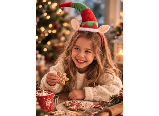 Červená vánoční čelenka s čepicí skřítek Elf - 25*6*30 cm