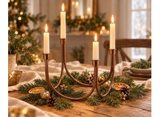 Měděný antik kovový adventní svícen na 4 svíčky Dhaka - 21*21*18 cm
