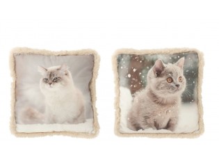 2ks béžový zimní polštář kočka ve sněhu – 40*40*15 cm