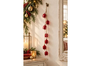 Vánoční závěs na stěnu 7 červených zvonků se zrcadly – 7,5*7,5*45,5 cm