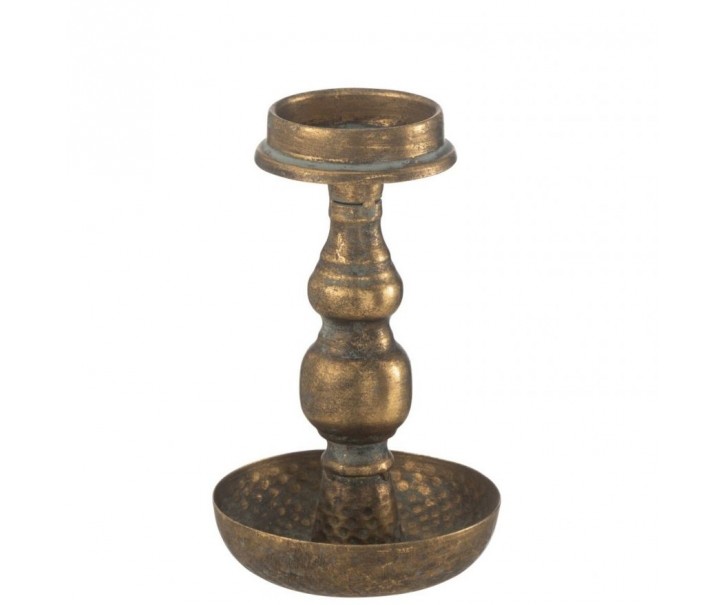 Zlatý antik kovový svícen Jere na úzkou i válcovou svíčku – 12*12*19 cm J-Line by Jolipa