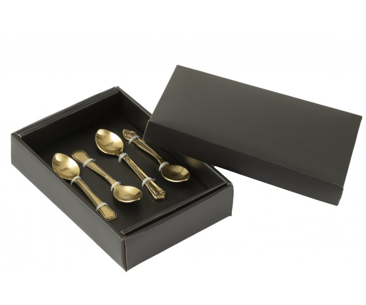 Dárková sada 4 ozdobných lžiček s nápisy (Zlatá antik barva) – 14*2*1 cm J-Line by Jolipa