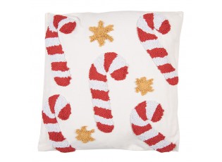 Krémový dekorační vánoční polštář cukrové hole Candy Cane – 45*45*4 cm
