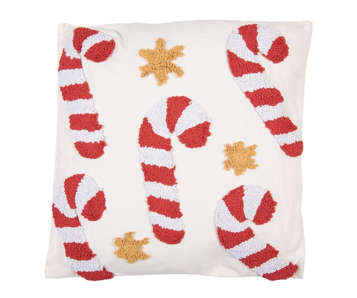 Krémový dekorační vánoční polštář cukrové hole Candy Cane – 45*45*4 cm Clayre & Eef