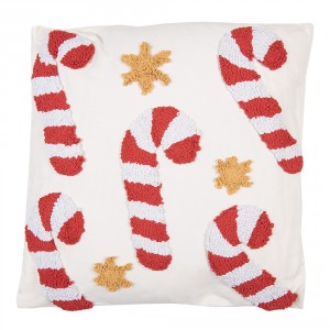 Krémový dekorační vánoční polštář cukrové hole Candy Cane – 45*45*4 cm
