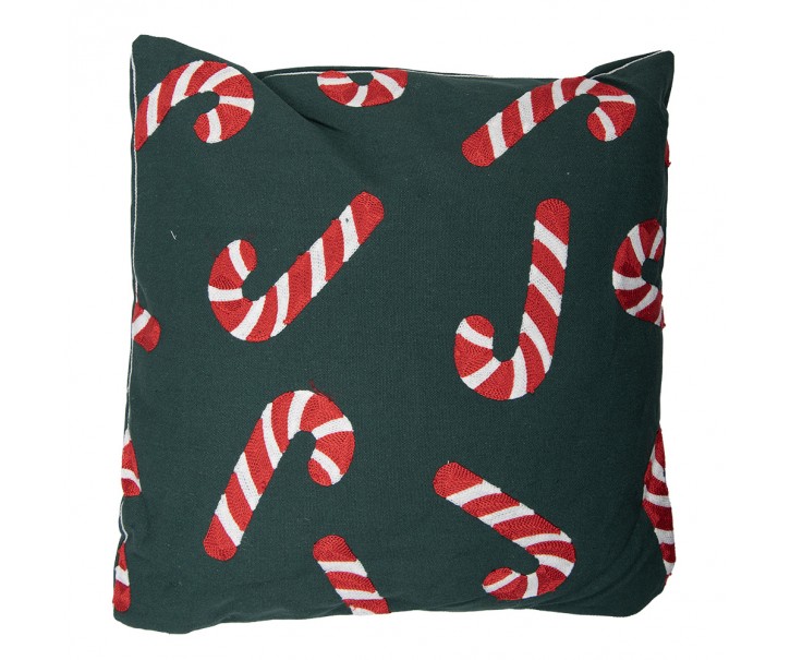 Zelený dekorační vánoční polštář cukrové hole Candy Cane – 45*45*4 cm Clayre & Eef