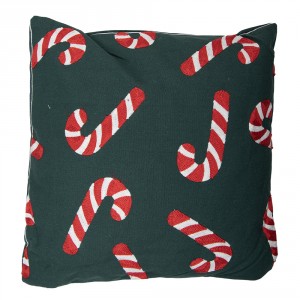 Zelený dekorační vánoční polštář cukrové hole Candy Cane – 45*45*4 cm