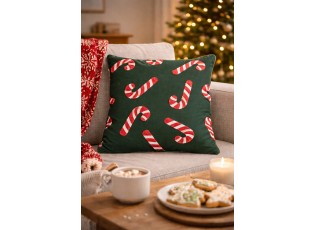 Zelený dekorační vánoční polštář cukrové hole Candy Cane – 45*45*4 cm