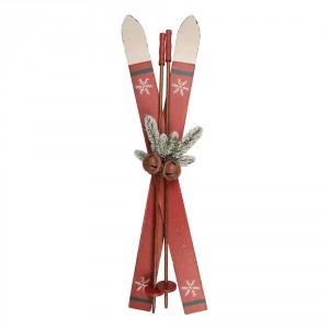 Dekorativní červené dřevěné vintage lyže Clayre & Eef – 25*9*75 cm