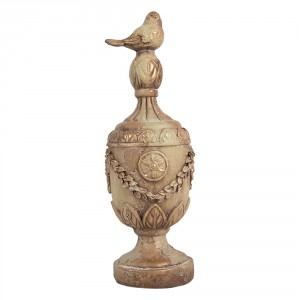 Rustikální ozdobná váza / urnička s ptáčkem v provensálském stylu – Ø 12*36 cm