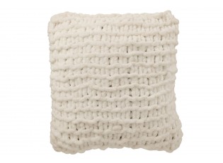 Bílý pletený žinylkový polštář s velkými oky Chenille Blanc – 50*50*15 cm