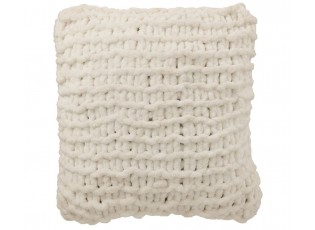 Bílý pletený žinylkový polštář s velkými oky Chenille Blanc – 50*50*15 cm