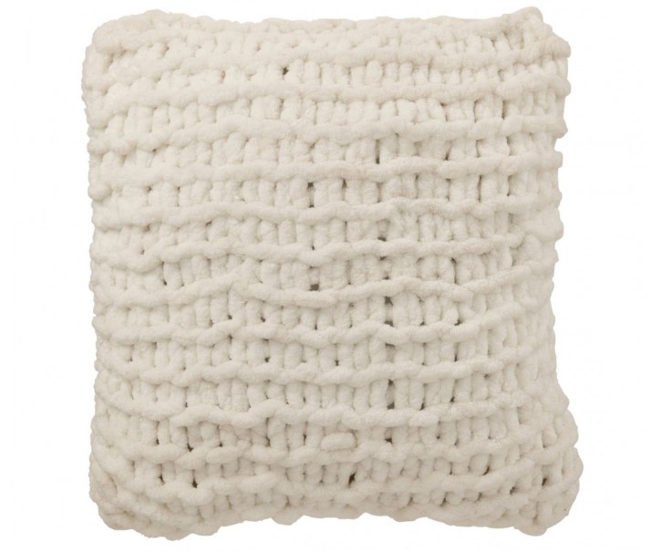 Bílý pletený polštář s velkými oky – 50*50*15 cm J-Line by Jolipa