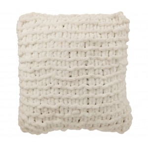 Bílý pletený žinylkový polštář s velkými oky Chenille Blanc – 50*50*15 cm
