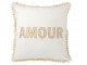 Bílozlatý polštář s vyšívaným nápisem Amour Gold a třásněmi – 45*45*4 cm J-Line by Jolipa