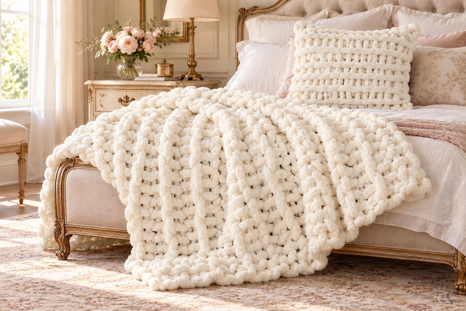 Luxusní žinylkový pletený pléd s velkými oky Chenille Blanc - 130*170 cm J-Line by Jolipa Luxusní žinylkový pletený pléd s velkými oky Chenille Blanc - 130*170 cm J-Line by Jolipa