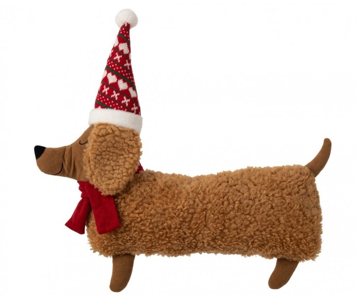Hnědý vánoční polštář roztomilý Jezevčík Christmas Dachsnund – 64*11*60 cm J-Line by Jolipa