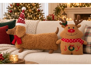 Hnědý vánoční polštář veselý Sob Christmas Joy – 36*11*48 cm