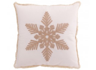 Béžovobílý vánoční polštář se sněhovou vločkou Snowflake – 45*45*15 cm