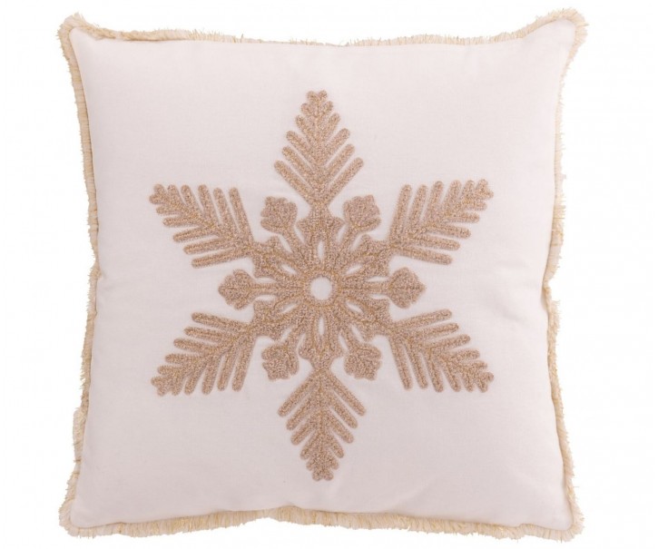 Béžovobílý vánoční polštář se sněhovou vločkou Snowflake – 45*45*15 cm J-Line by Jolipa