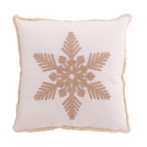 Béžovobílý vánoční polštář se sněhovou vločkou Snowflake – 45*45*15 cm