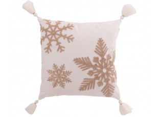 Béžovobílý vánoční polštář se sněhovými vločkami Snowflake – 45*45*15 cm